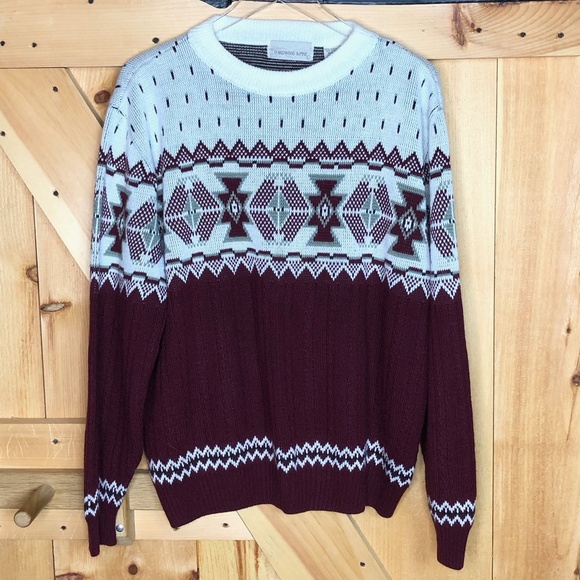 Vintage Sweaters - vintage burgundy white grandpa sweater